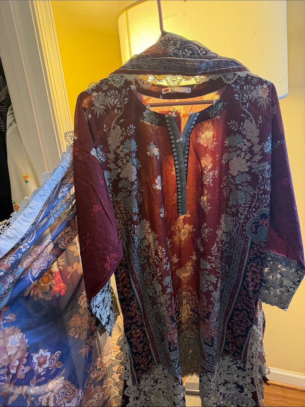 New Khaadi three piece Embroidered Floral Maroon Women’s Dress size 12